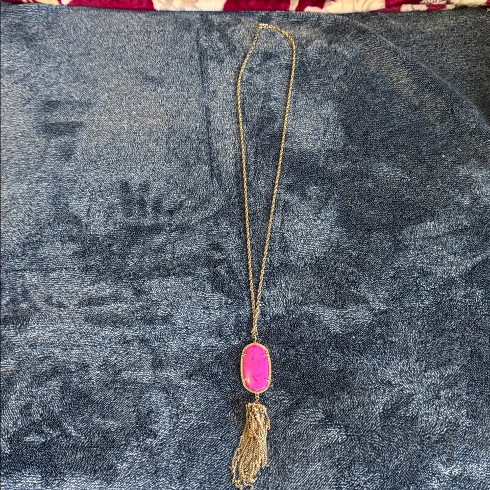 Kendra Scott Gold Necklace with Bright Pink Pendant
